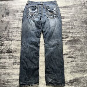 Y2K Helix Straight Leg Jeans Mens 32x32 Dark Wash Logo Denim Embroidered
